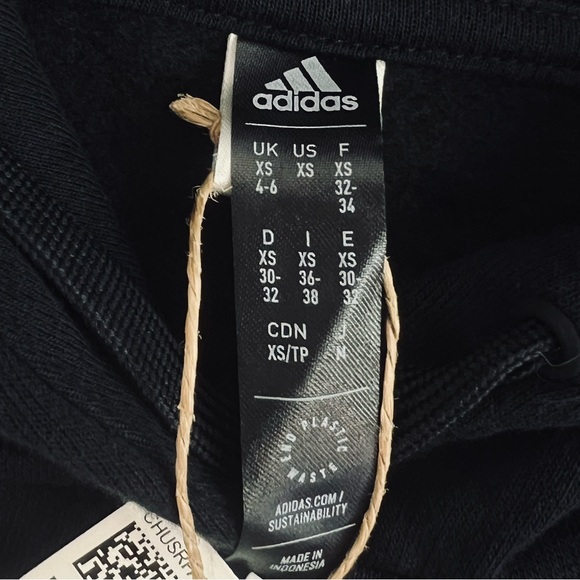 Adidas Women's Badge of Sport Two-Tone Graphic Black Fleece Hoodie Size XS - Picture 7 of 9